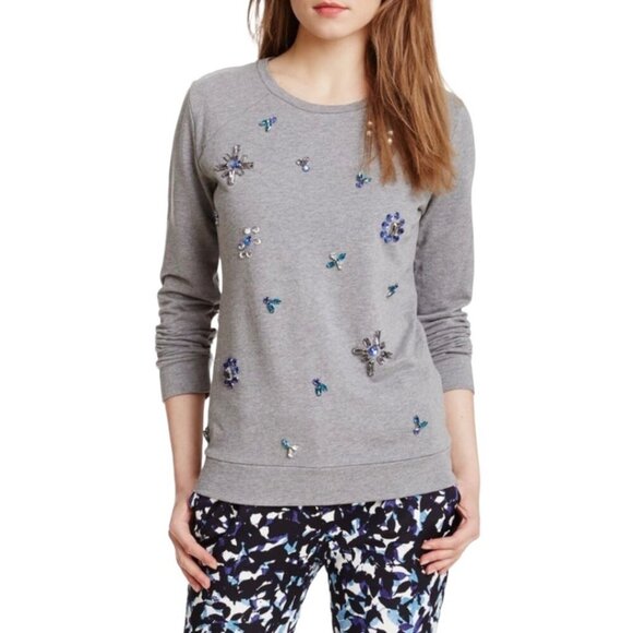 NWT Vince Camuto Rhinestone Sweatshirt Top Sz.L Gray Embellished Cotton Preppy - Picture 3 of 11